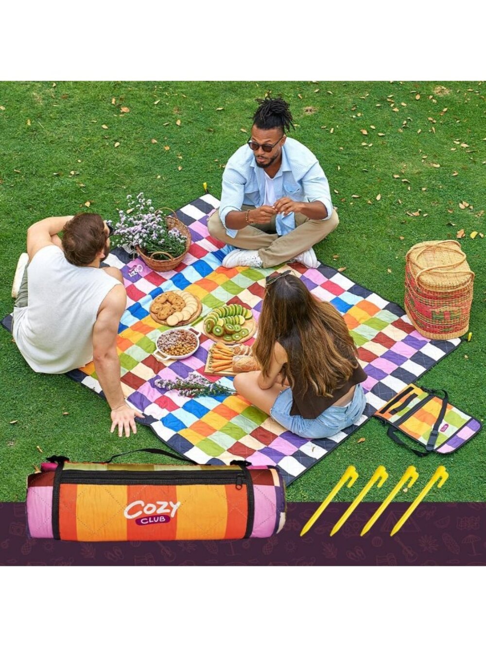 Cozy Waterproof Picnic Blanket - Foldable Outdoor Mat 60x70 with Pocket & Strap